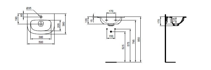 Ideal Standard Dea umywalka 50cm z otworem biały T044901