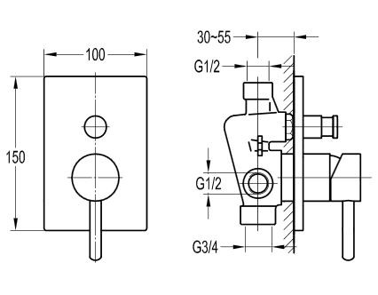 Omnires Y bateria wannowa podtynkowa chrom Y1235/KCR