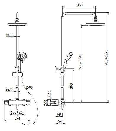 Omnires Y system prysznicowy natynkowy termostatyczny chrom Y1244X/6CR