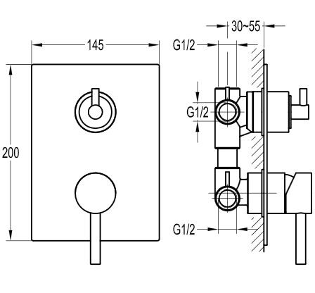 Omnires Y bateria wannowa podtynkowa 3-drożna chrom Y1237/KCR