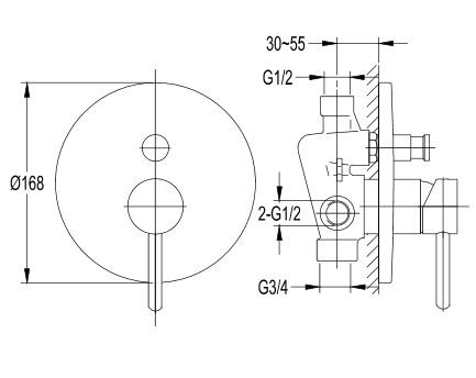 Omnires Y bateria wannowa podtynkowa chrom Y1235CR