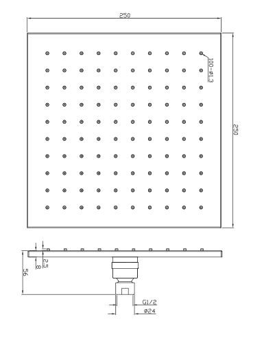 Omnires deszczownica kwadratowa 25 x 25 cm chrom WG225