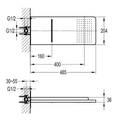 Omnires deszczownica prostokątna z wylewką kaskadową 48,5x20,4 cm chrom WG510