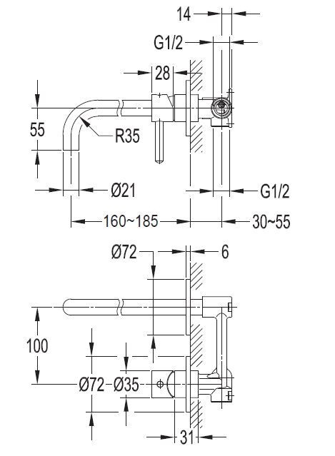 Omnires Y bateria umywalkowa podtynkowa chrom połysk Y1215HCR