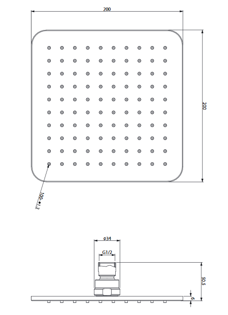 Omnires deszczownica kwadratowa 20 x 20 cm czarny matowy WG220/OBL