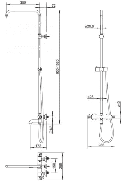 Omnires Y system prysznicowy natynkowy termostatyczny chrom Y1234ALCR