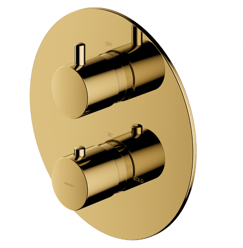 Omnires Y termostatyczna bateria prysznicowo-wannowa podtynkowa 2-drożna złoty polerowany Y1236ROGL