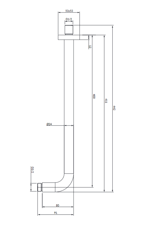 Omnires ramię ścienne 40 cm do głowicy natryskowej złoty szczotkowany RA01C/KGLB