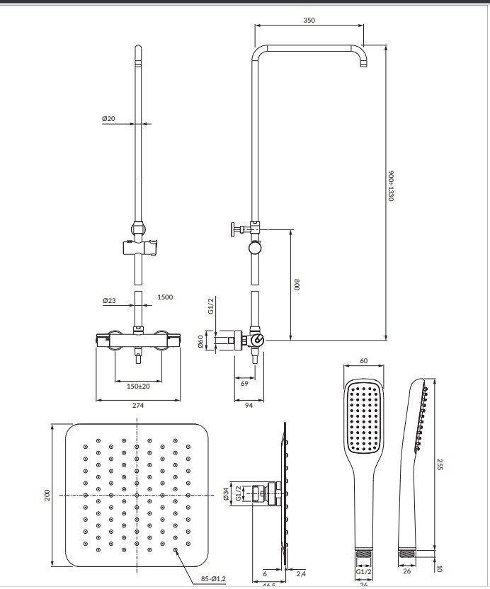 Omnires Y system prysznicowy natynkowy termostatyczny chrom Y1244/6/K-X