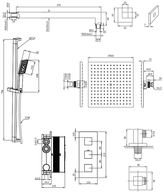 Omnires Fresh kompletny system podtynkowy termostatyczny chrom SYSFR12XCR