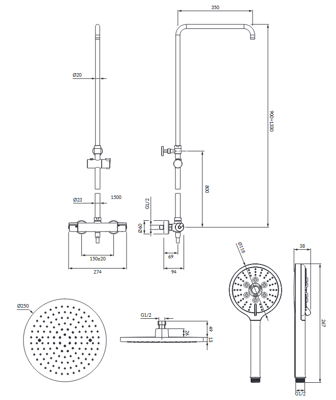 Omnires Y system prysznicowy natynkowy termostatyczny chrom SYSY10/N/6CR