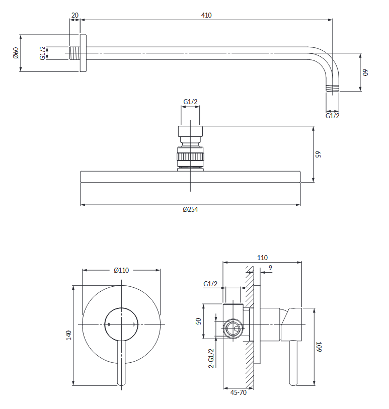 Omnires Y kompletny system prysznicowy podtynkowy grafit SYSY36GR