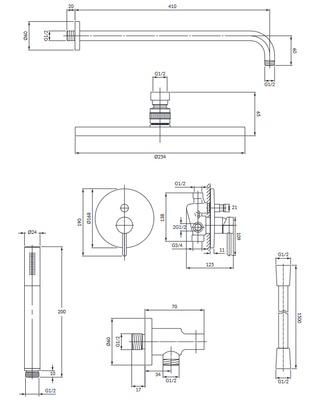 Omnires Y kompletny system prysznicowy podtynkowy grafit SYSY35GR