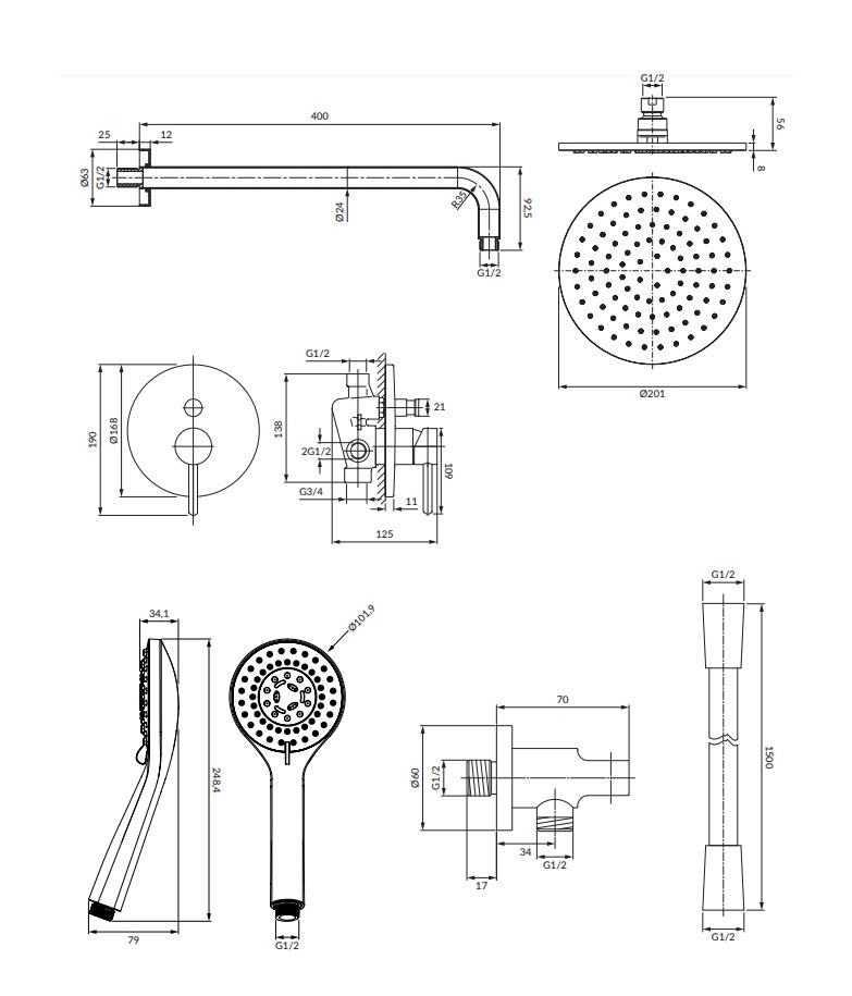 Omnires Y kompletny system prysznicowy podtynkowy czarny SYSY38BL