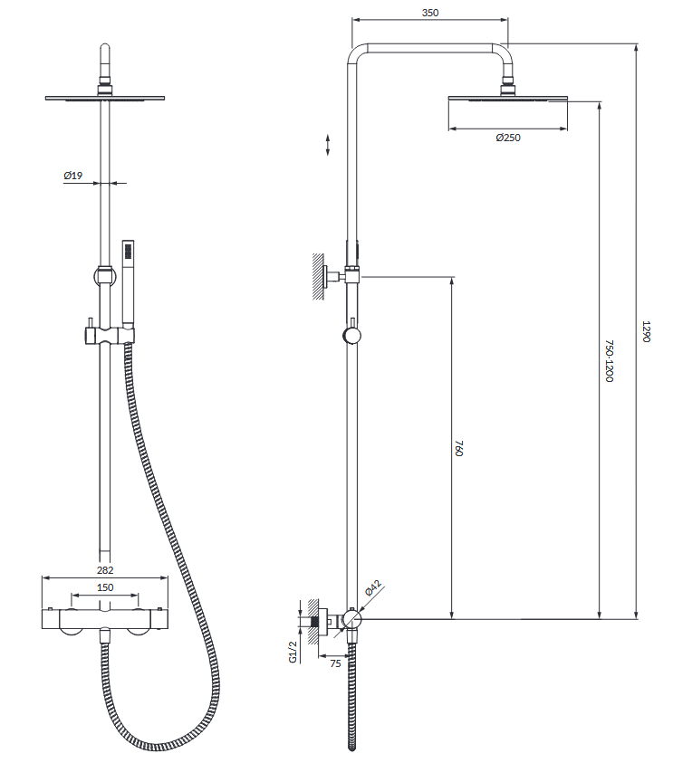 Omnires Y termostatyczny system prysznicowy natynkowy z deszczownicą 25x25 grafit Y1244SUGR