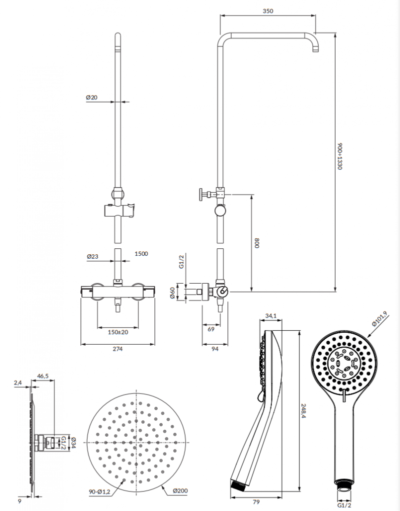 Omnires Y system prysznicowy natynkowy termostatyczny chrom Y1244XOCR