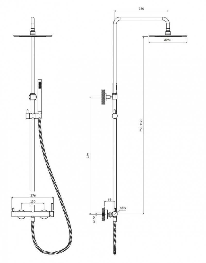 Omnires Y system prysznicowy natynkowy z deszczownicą 25x25 chrom Y1244MCR