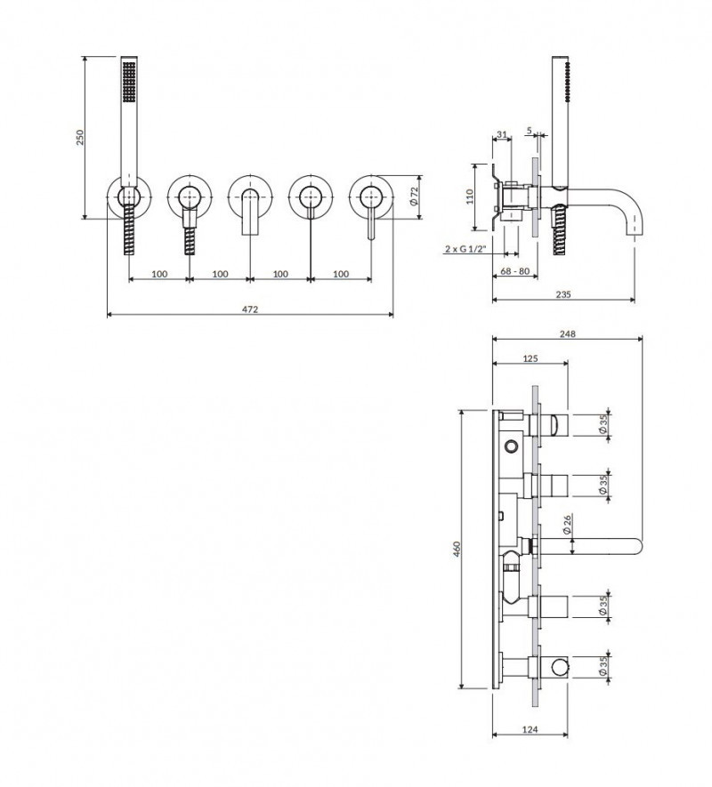 Omnires Y bateria wannowa 5-otworowa podtynkowa chrom połysk Y1237/1SCR