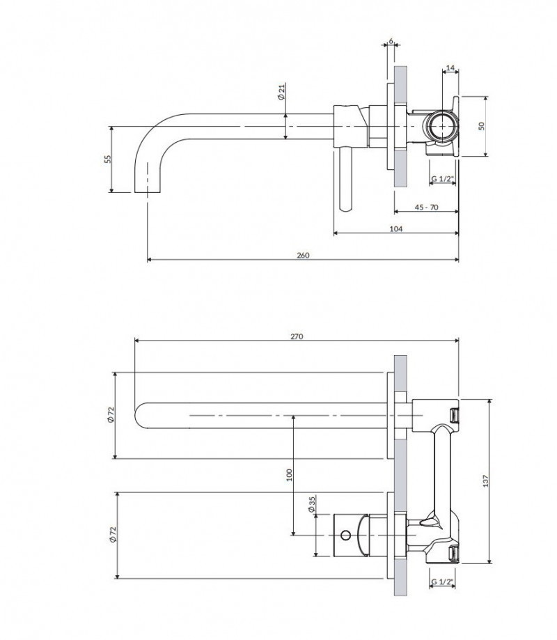 Omnires Y bateria umywalkowa podtynkowa 21,5 cm chrom Y1215HLCR